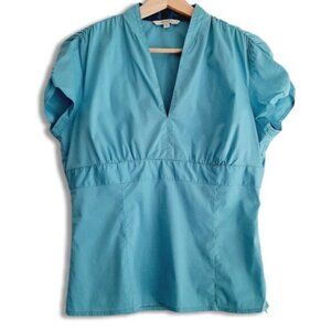 RW&CO Fitted V-Neck Short Sleeve Shirt Tailored Top Blue Sz M